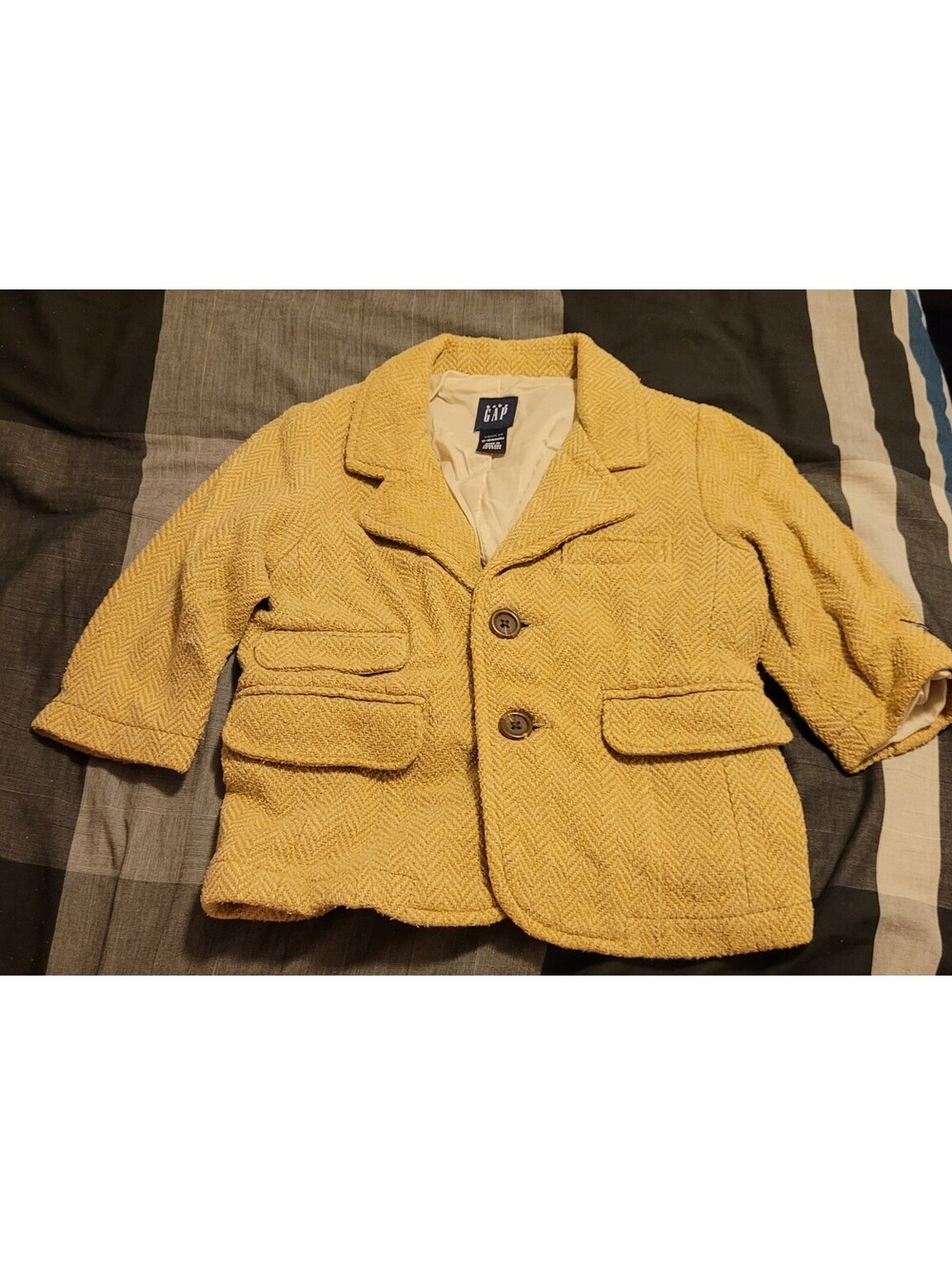 Baby Gap Toddler Tweed Blazer Jacket Tan 12-18 Months Herringbone